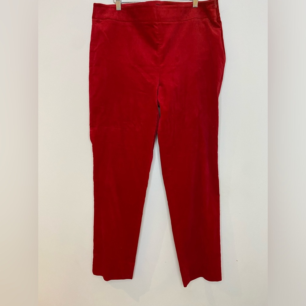 Talbots Scarlet Red Velvet Trousers Chatham Ankle Holiday Party Pants Size 14